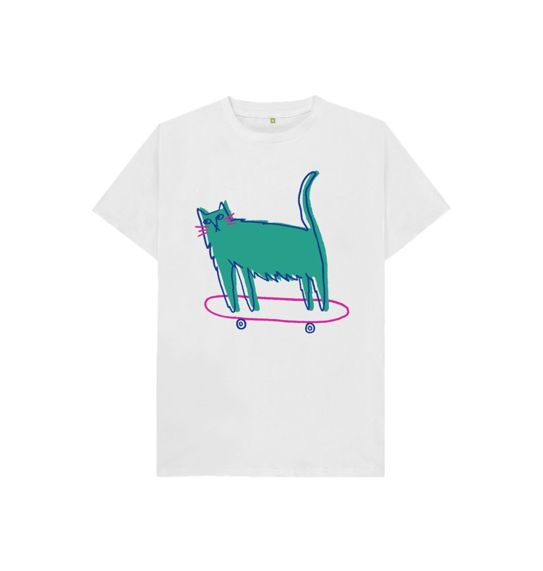 White Purr-fect Skater Kitty Tee for Kids