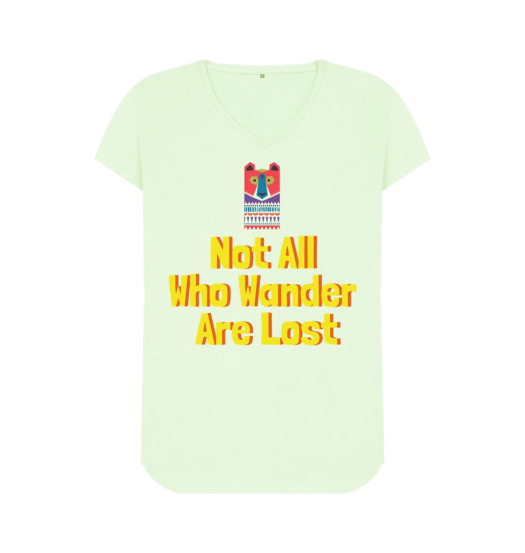 Pastel Green Not All Who Wander Are Lost V-Neck Adventure Tee