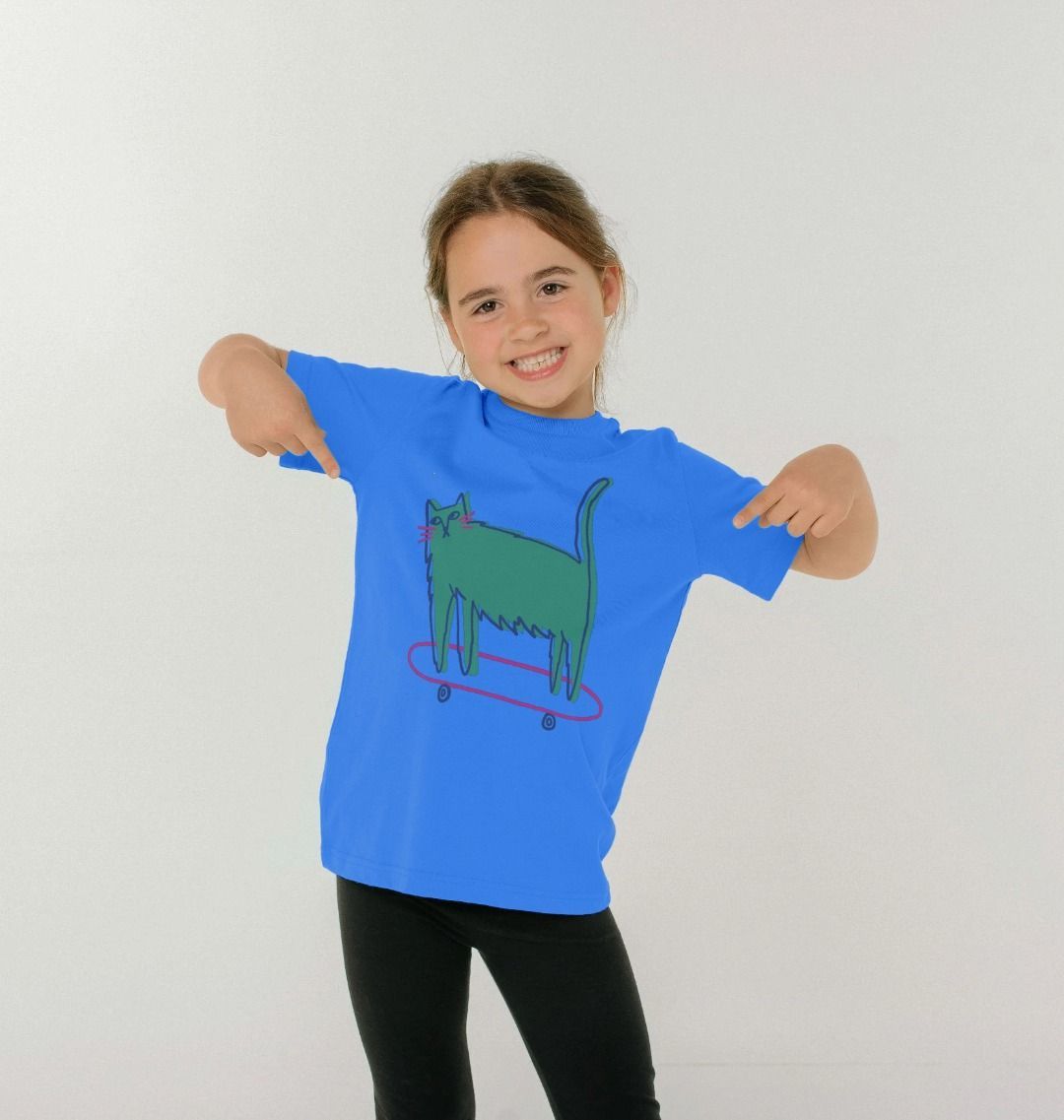 Purr-fect Skater Kitty Tee for Kids