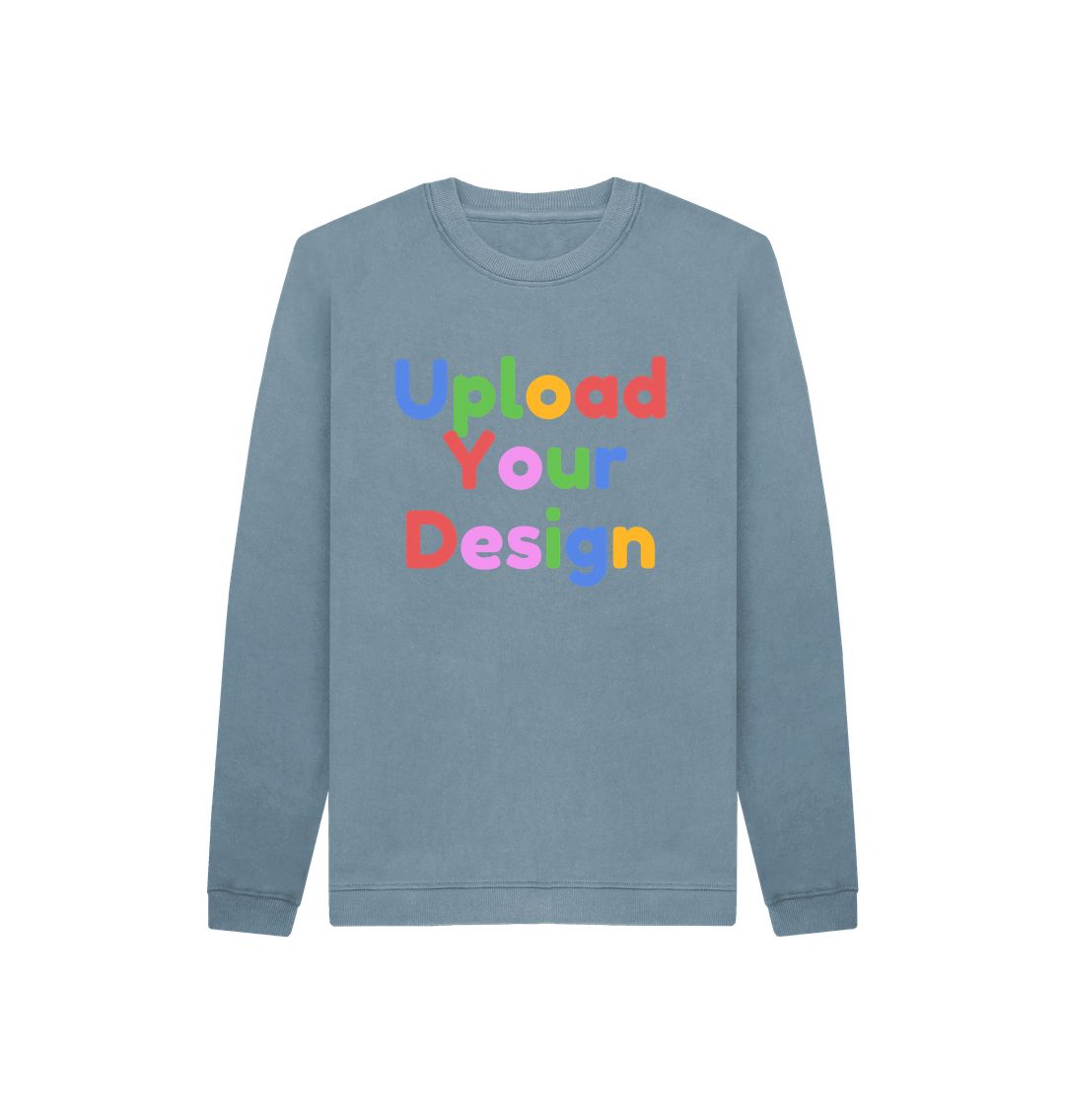 Stone Blue Customized Comfort: Print-On-Demand Kids Jumpers for Trendy Tots