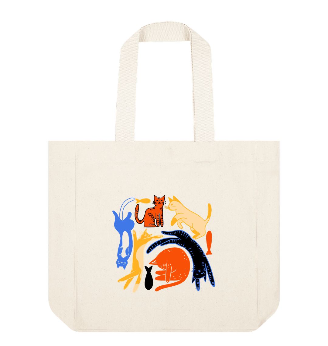 Natural Twirls and Whiskers: A Purr-fect Ballet of Dancing Cats Double-Sided Print Tote Bag \u2013 Carry a Symphony of Feline Elegance Wherever You Go!