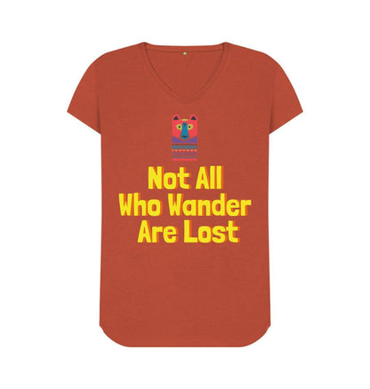 Rust Not All Who Wander Are Lost V-Neck Adventure Tee