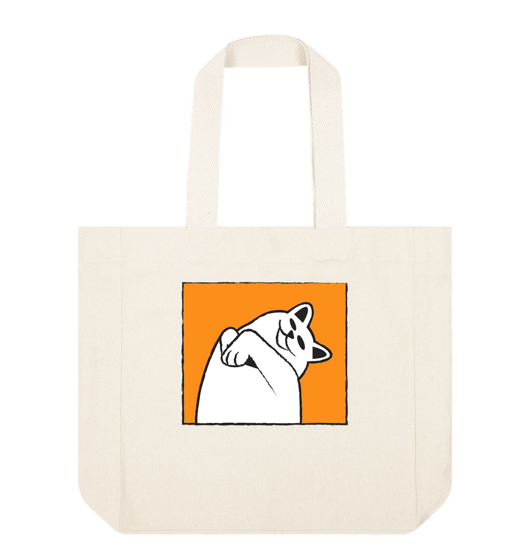 Natural Sunny Whiskers Smiley Cat Tote Bag \u2013 Carry Joy Everywhere You Go!