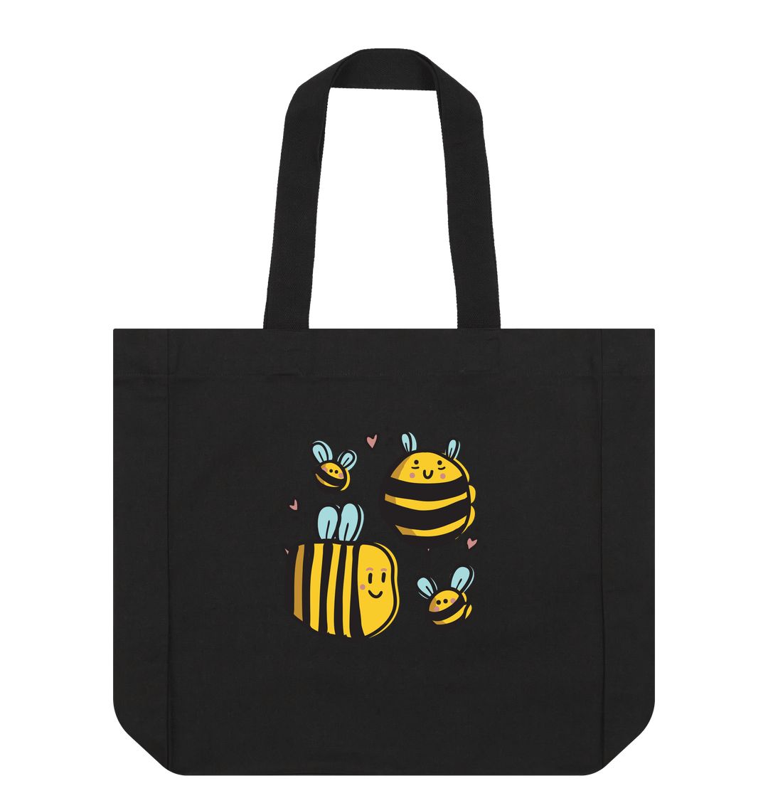 Black Buzzing Blooms: Honey Bees Single-Sided Print Tote Bag