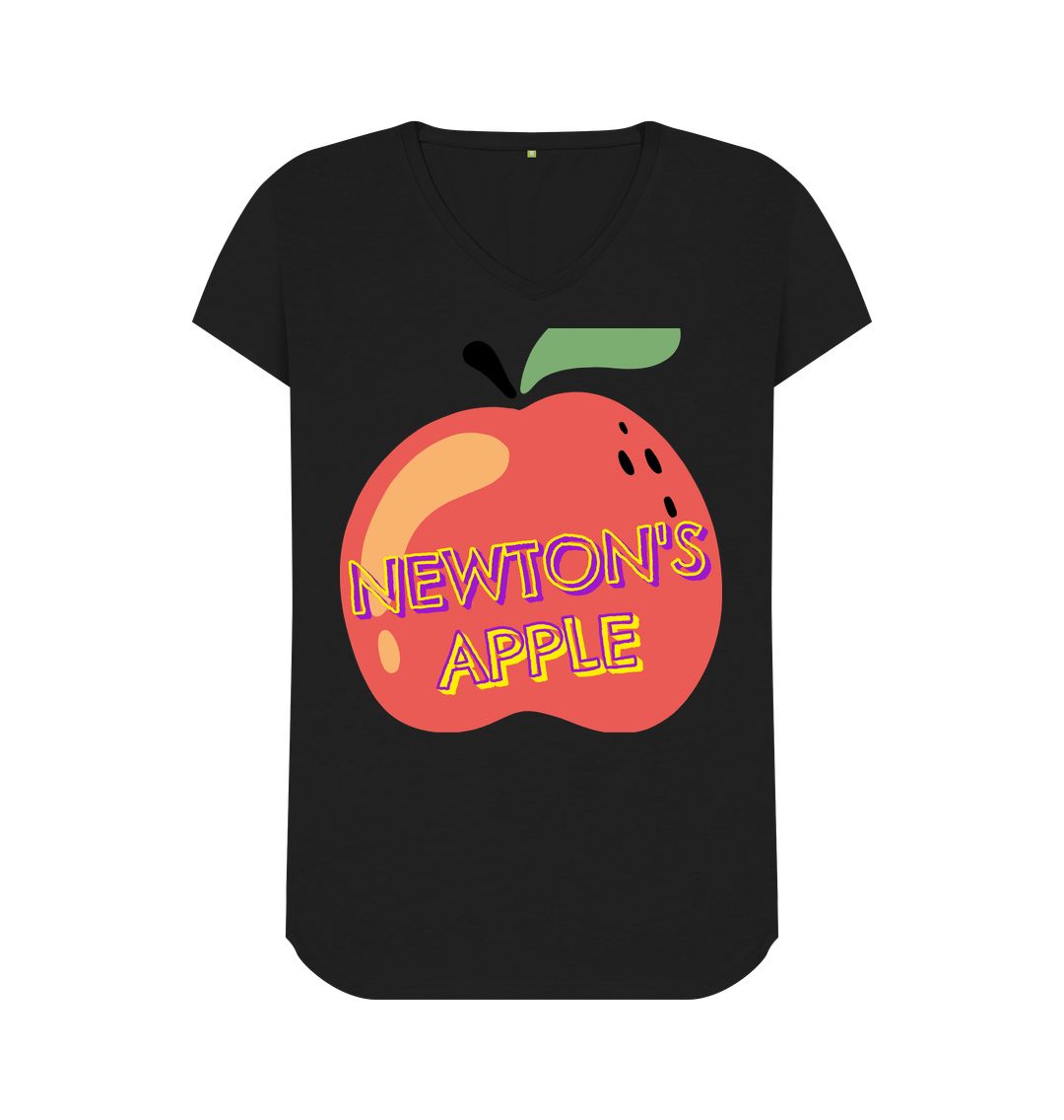 Black \"Newton's Apple Elegance: V-Neck T-Shirt \u2013 Embrace the Power of Gravity in Style\"