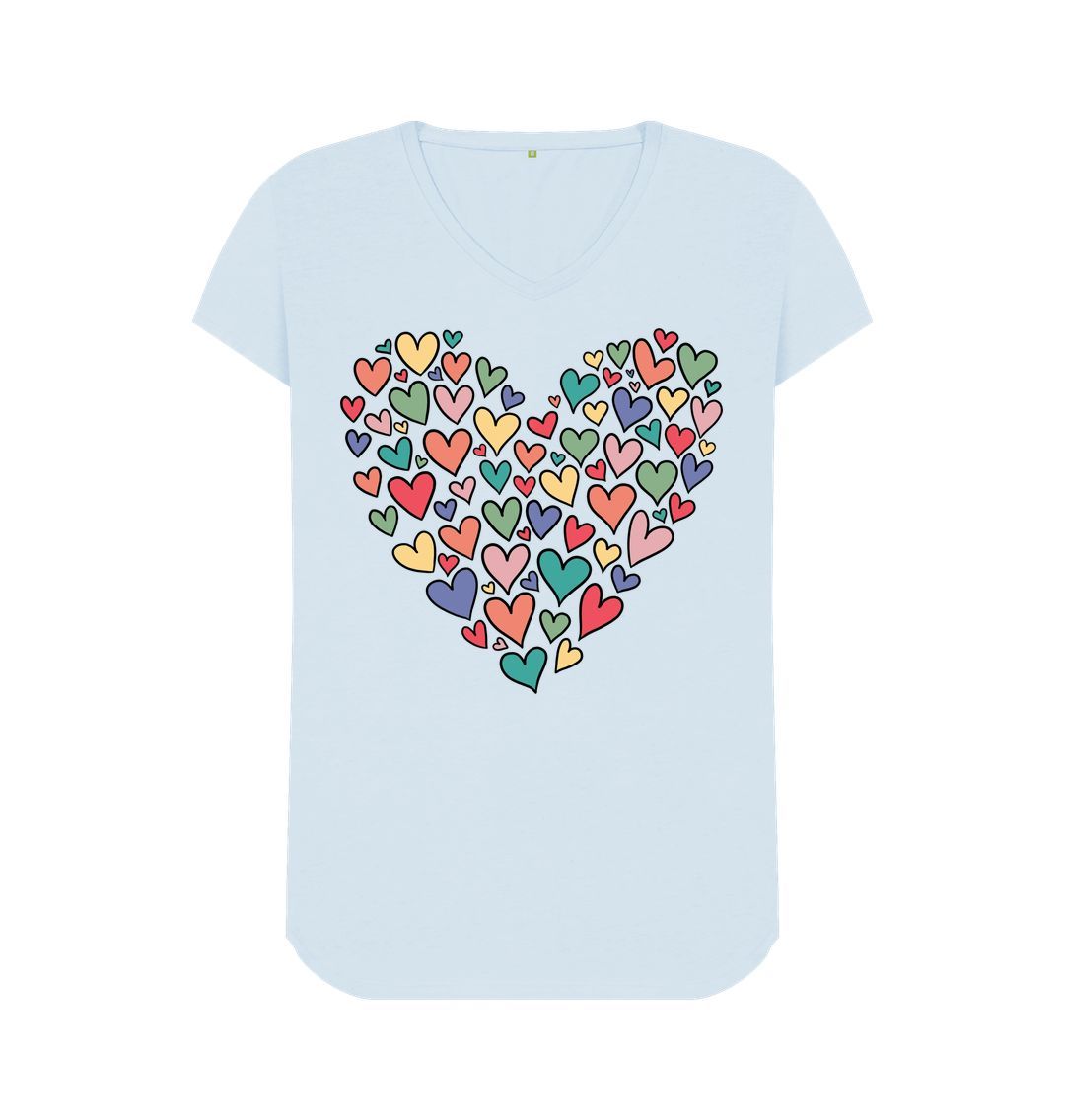 Sky Blue Love Hearts V-Neck Tee: Wear Your Heart on Your Sleeve