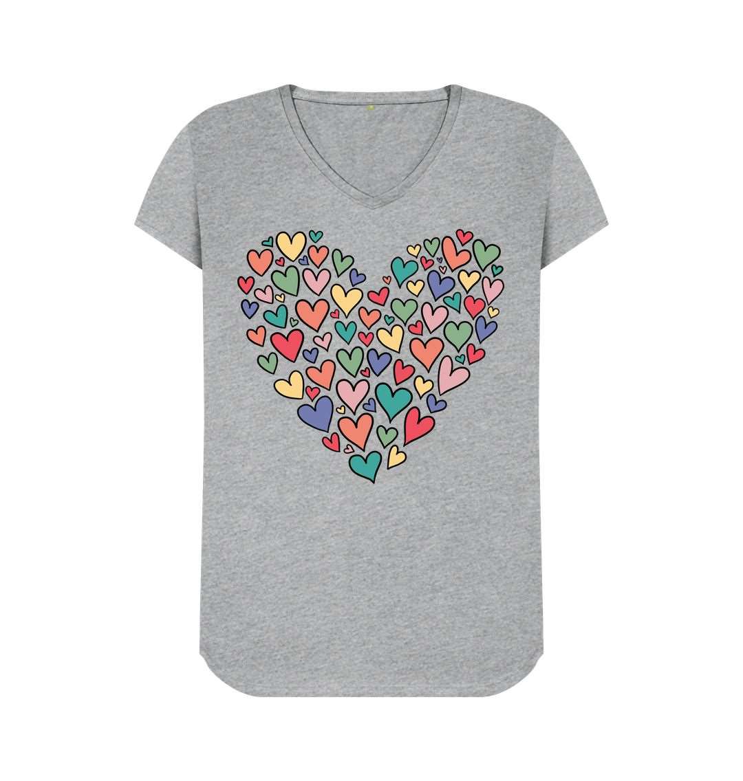 Athletic Grey Love Hearts V-Neck Tee: Wear Your Heart on Your Sleeve