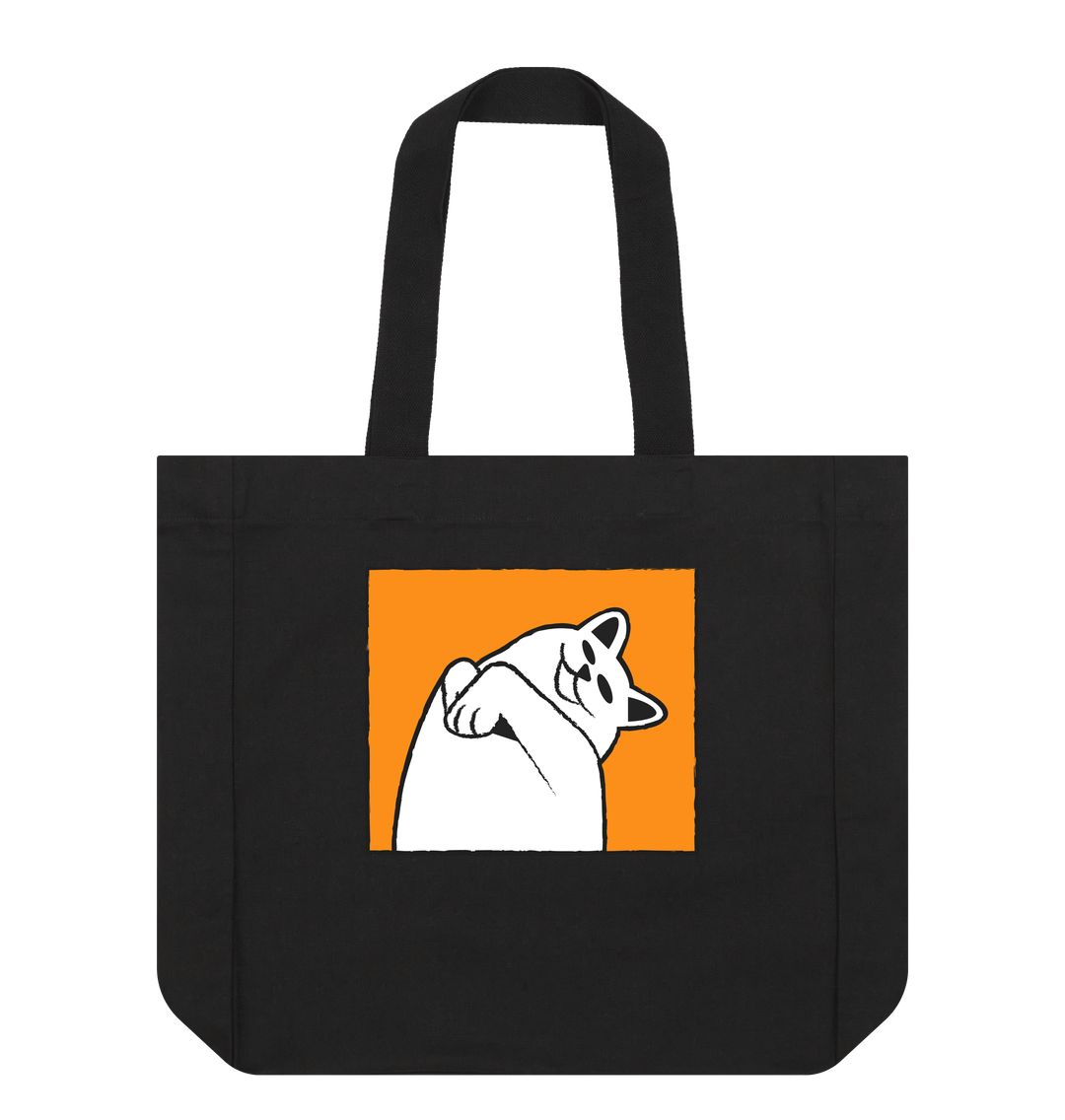 Black Sunny Whiskers Smiley Cat Tote Bag \u2013 Carry Joy Everywhere You Go!