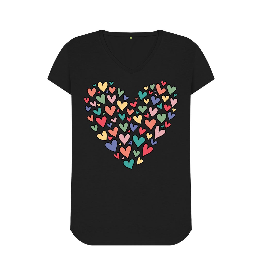 Black Love Hearts V-Neck Tee: Wear Your Heart on Your Sleeve