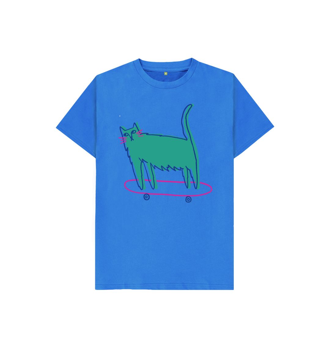 Bright Blue Purr-fect Skater Kitty Tee for Kids