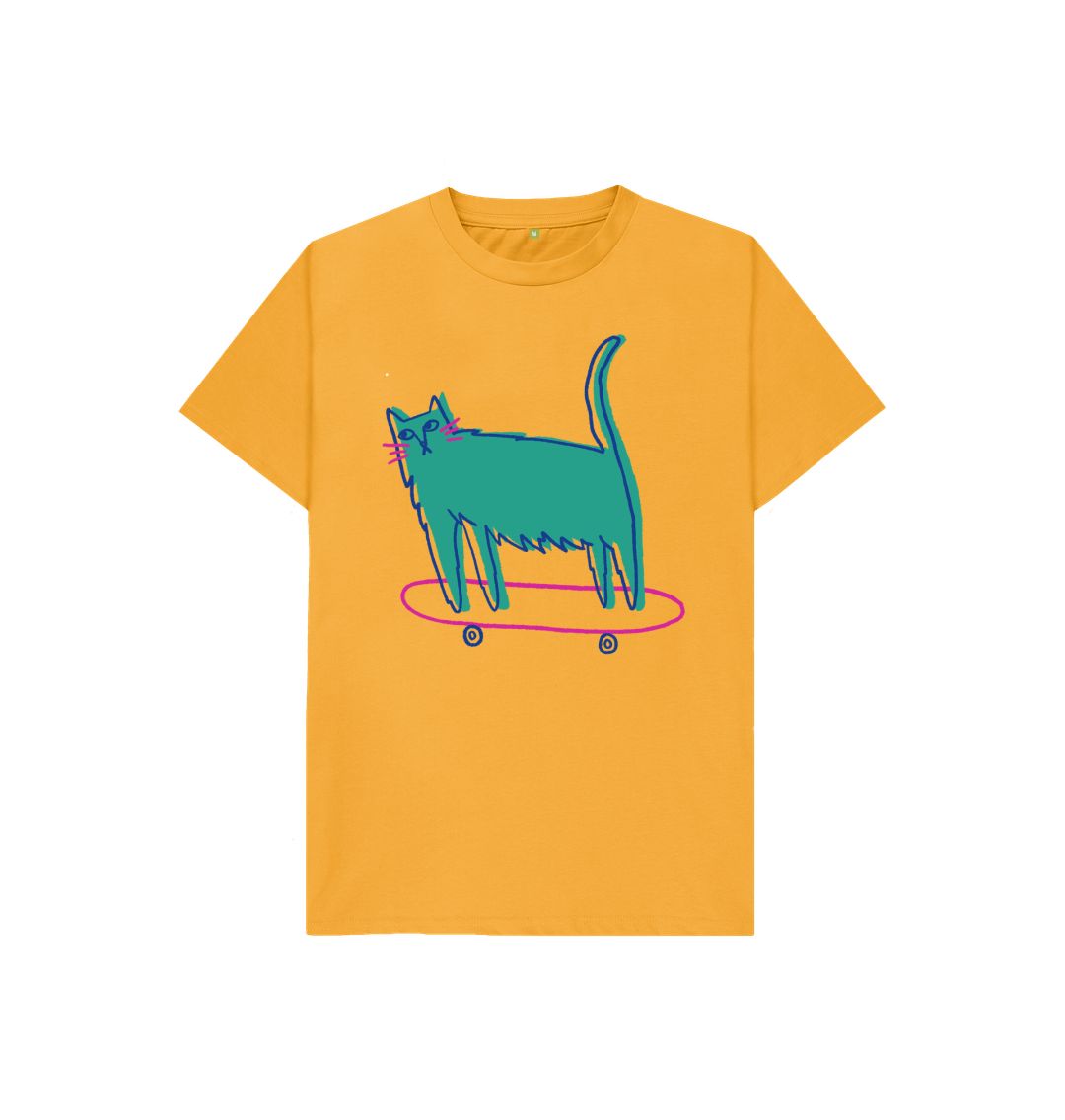 Mustard Purr-fect Skater Kitty Tee for Kids