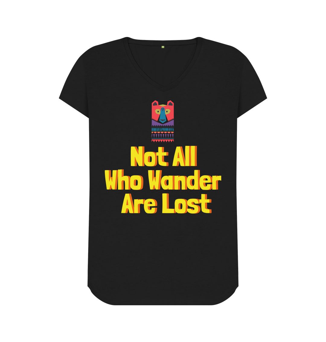 Black Not All Who Wander Are Lost V-Neck Adventure Tee