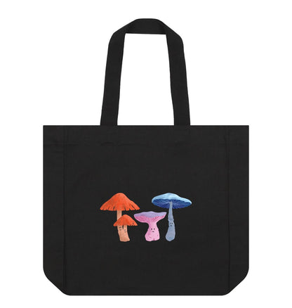 Black Enchanting Forest Fungi: Mushroom Medley Double-Sided Tote Bag