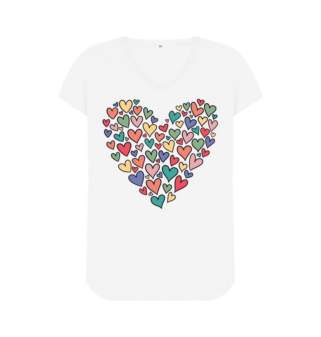 White Love Hearts V-Neck Tee: Wear Your Heart on Your Sleeve