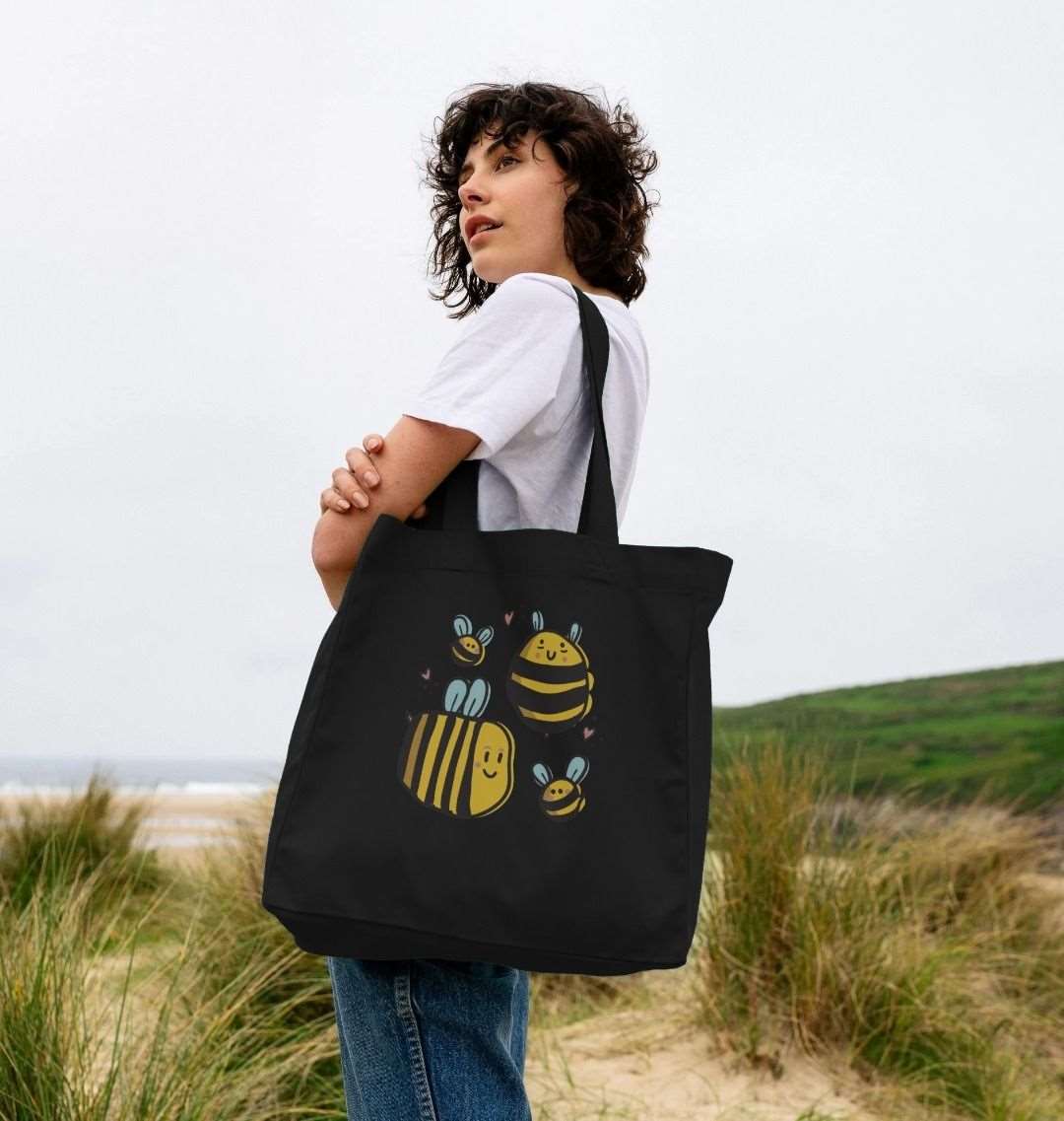 Buzzing Blooms: Honey Bees Single-Sided Print Tote Bag