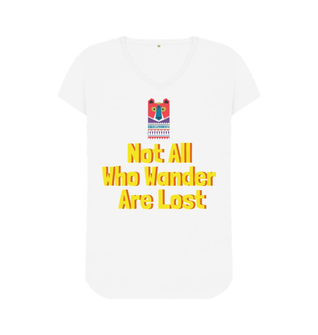 White Not All Who Wander Are Lost V-Neck Adventure Tee