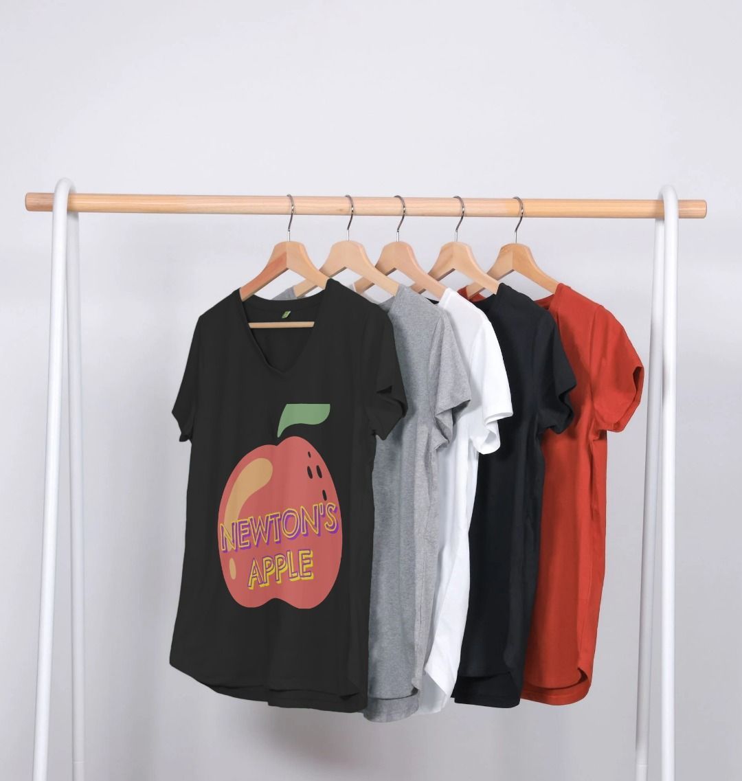 "Newton's Apple Elegance: V-Neck T-Shirt – Embrace the Power of Gravity in Style"