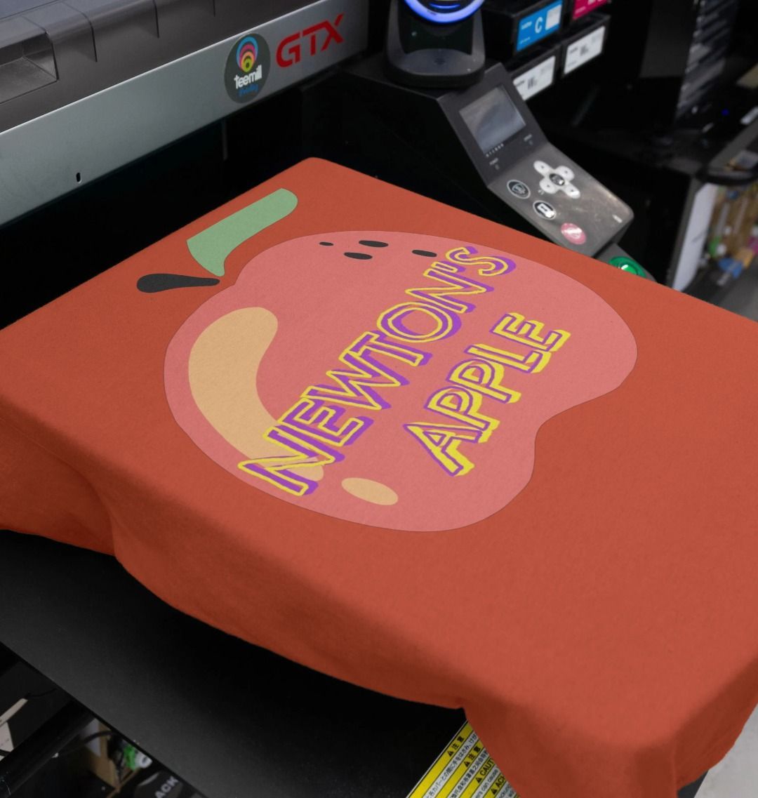 "Newton's Apple Elegance: V-Neck T-Shirt – Embrace the Power of Gravity in Style"