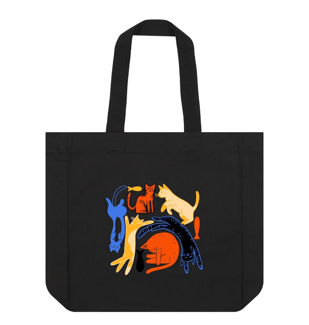 Black Twirls and Whiskers: A Purr-fect Ballet of Dancing Cats Double-Sided Print Tote Bag \u2013 Carry a Symphony of Feline Elegance Wherever You Go!