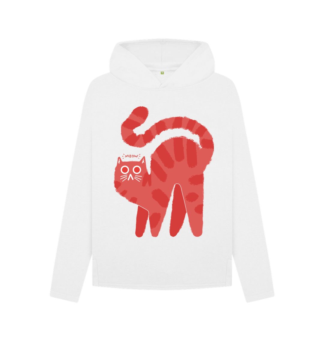 White \"Meow Magic: Cute Cat Hoodie\u2013 A Purr-fect Blend of Adorability and Style for Ladies\"