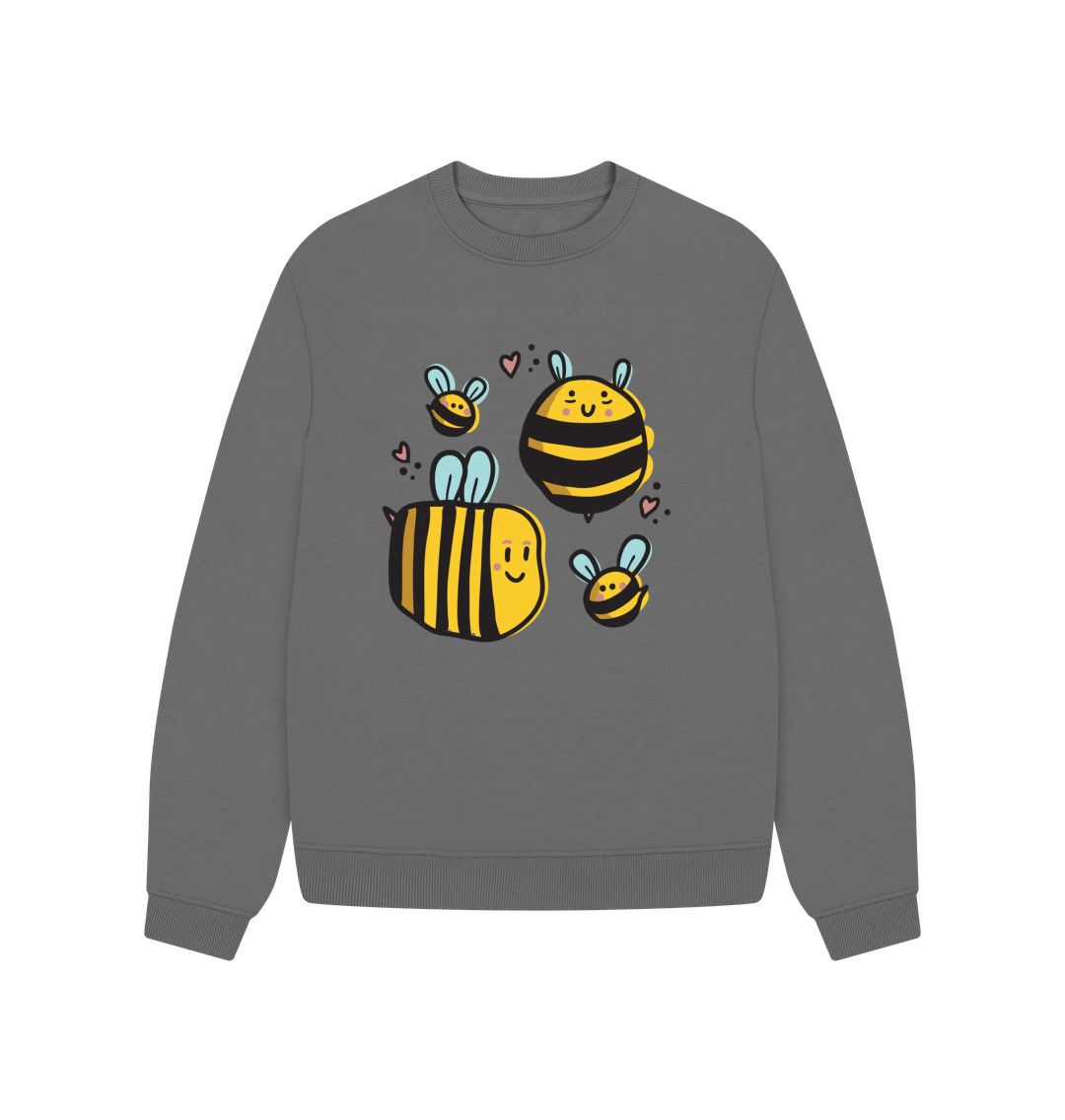 Slate Grey Buzzing Elegance Women's Oversized Honey Bee Jumper