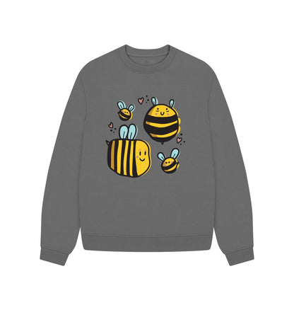 Slate Grey Buzzing Elegance Women's Oversized Honey Bee Jumper