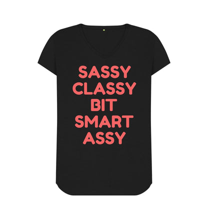 Black Sassy, Classy, a Bit Smart Assy V-Neck: Where Style Meets Attitude