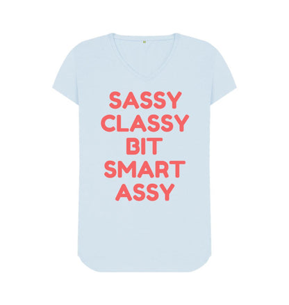 Sky Blue Sassy, Classy, a Bit Smart Assy V-Neck: Where Style Meets Attitude