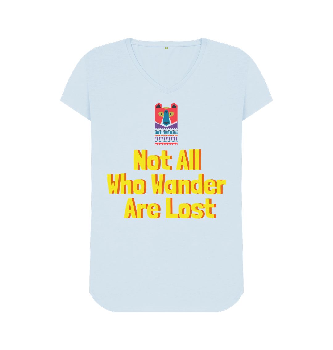 Sky Blue Not All Who Wander Are Lost V-Neck Adventure Tee